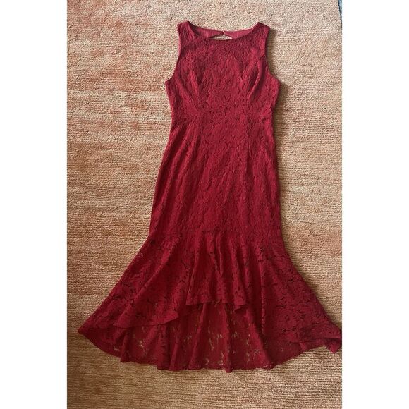 Lulus Red Lace Sleeveless High Low Hem Dress Open Back Cocktail Party Size M - Picture 1 of 8